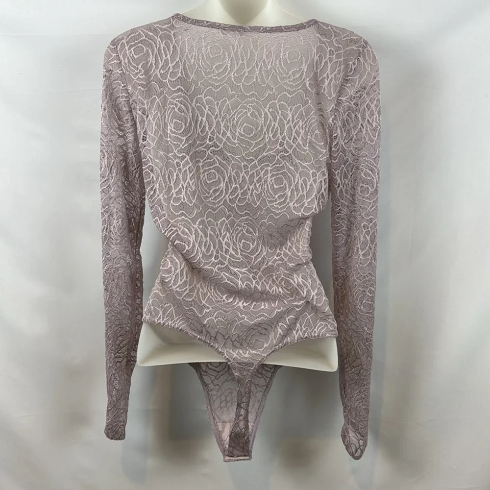 Free People Intimately in My‎ Head Sheer Lace Lilac Purple Bodysuit Size M - NEW